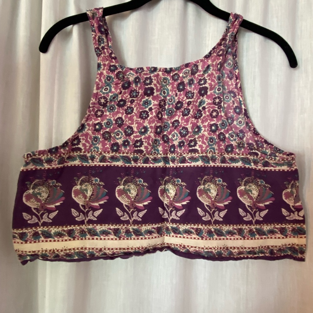 Boho Purple Floral Crop Top No Tags Size Woman’s Medium - Picture 4 of 4
